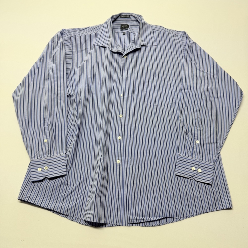 Arrow USA 1851 Mens Blue Striped Button Down Shirt Classic Fit 16.5 32/33 L